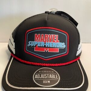 Marvel Super-Heroes Adult Black Tucker Hat Mesh Back Panel Red Rope OSFM.